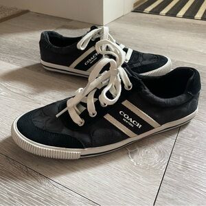 Coach Camilla Sneakers Lace Up Logo Shoes Black White Size 8.5